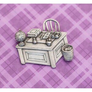 Vintage Study Desk Silver Tone Artistic Brooch by JJ - V3